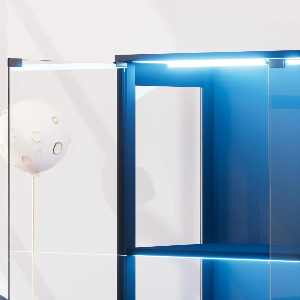 Vierstöckige Glasvitrine mit Stauraum, LED-Beleuchtung, Glastüren und intelligenten Sensoren, staubdichte Glasvitrine – Detail 13