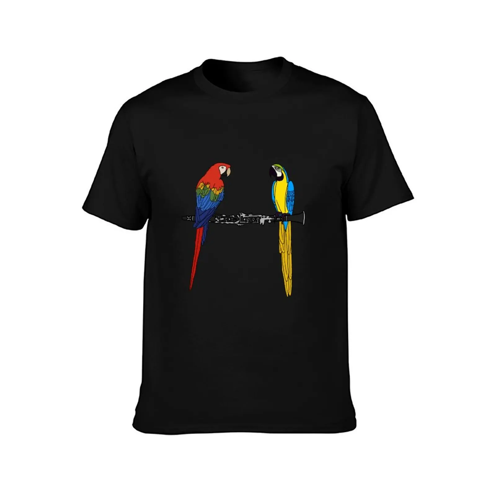 Macaws Perched on a Clarinet T-Shirt Worker Basic Short Sleeve Tee T-Shirt