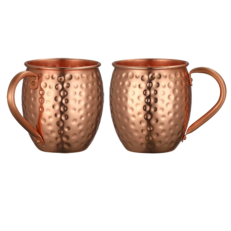 Moscow Mule Mugs - Set of 2-100% Pure Copper Mugs Hammered Finish with Riveted Handle