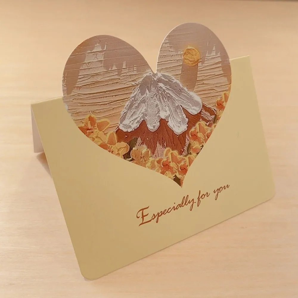 

10Pcs New Heart-shaped Greeting Cards Handwritten Foldable 3D Oil Painting Cards Blank Message Cards Various Festivals Gift Card