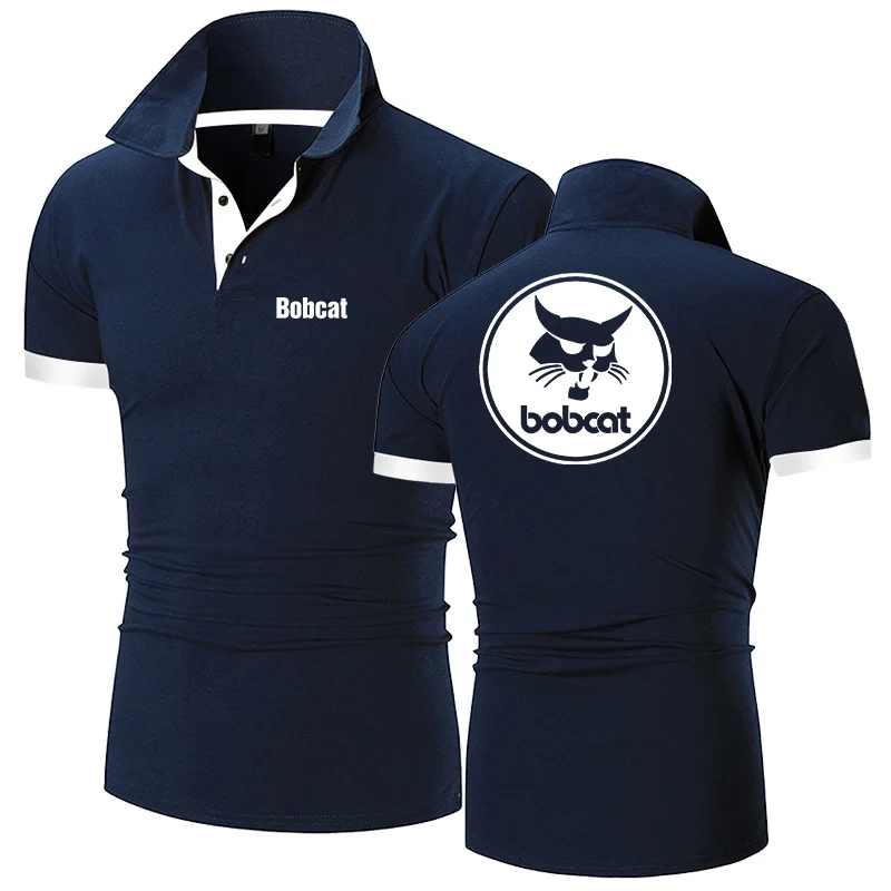 2022 Bobcat Heavy Equipment Men's New Summer Cotton Lapel Polos Shirts Sports Breathable Shorts Sleeves Casual Fashionable Tops