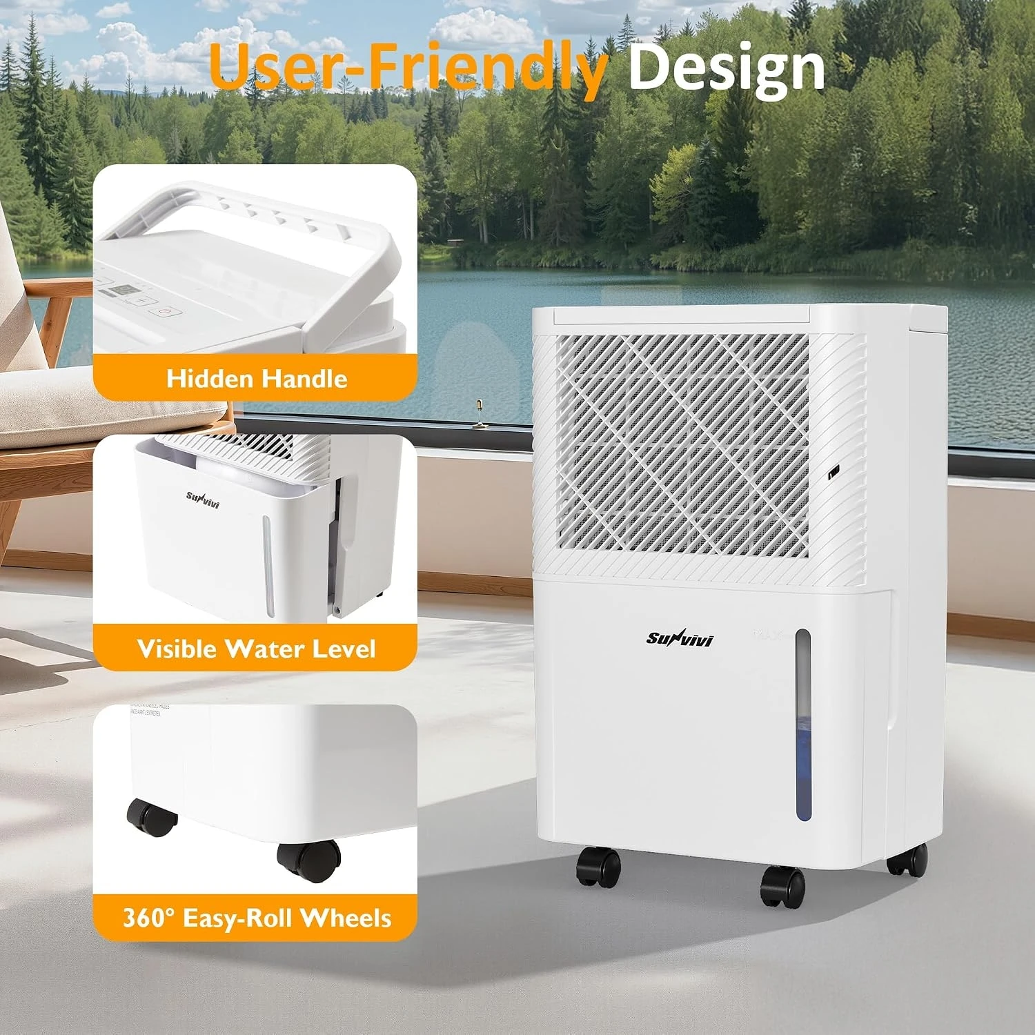 1500 Sq.Ft Dehumidifier, 71OZ Dehumidifier for Home, 22 Pints Dehumidifiers, Drain Hose 360° Rotatable Wheels, 24H Timer, for Basement, Bedroom, Bathroom, RV, Living room White