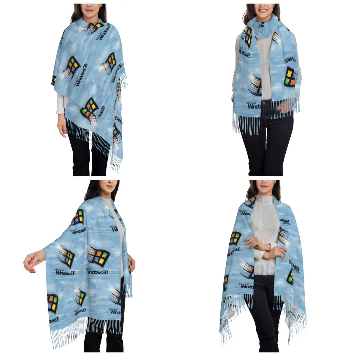 Windows 98 Start Screen Scarf Tassel Scarves للنساء شالات دافئة ناعمة ويلتف شال طويل الخريف والشتاء
