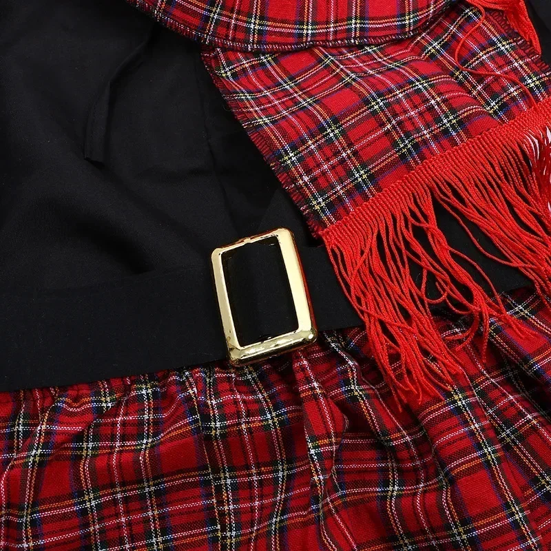 HN8 Kids Schotland Jurk Halloween Kostuum Voor Meisjes Jongens Schotten Kilt Carnaval Party Cosplay Festival Geruite Rok Hoed Sjaal) 4Dc