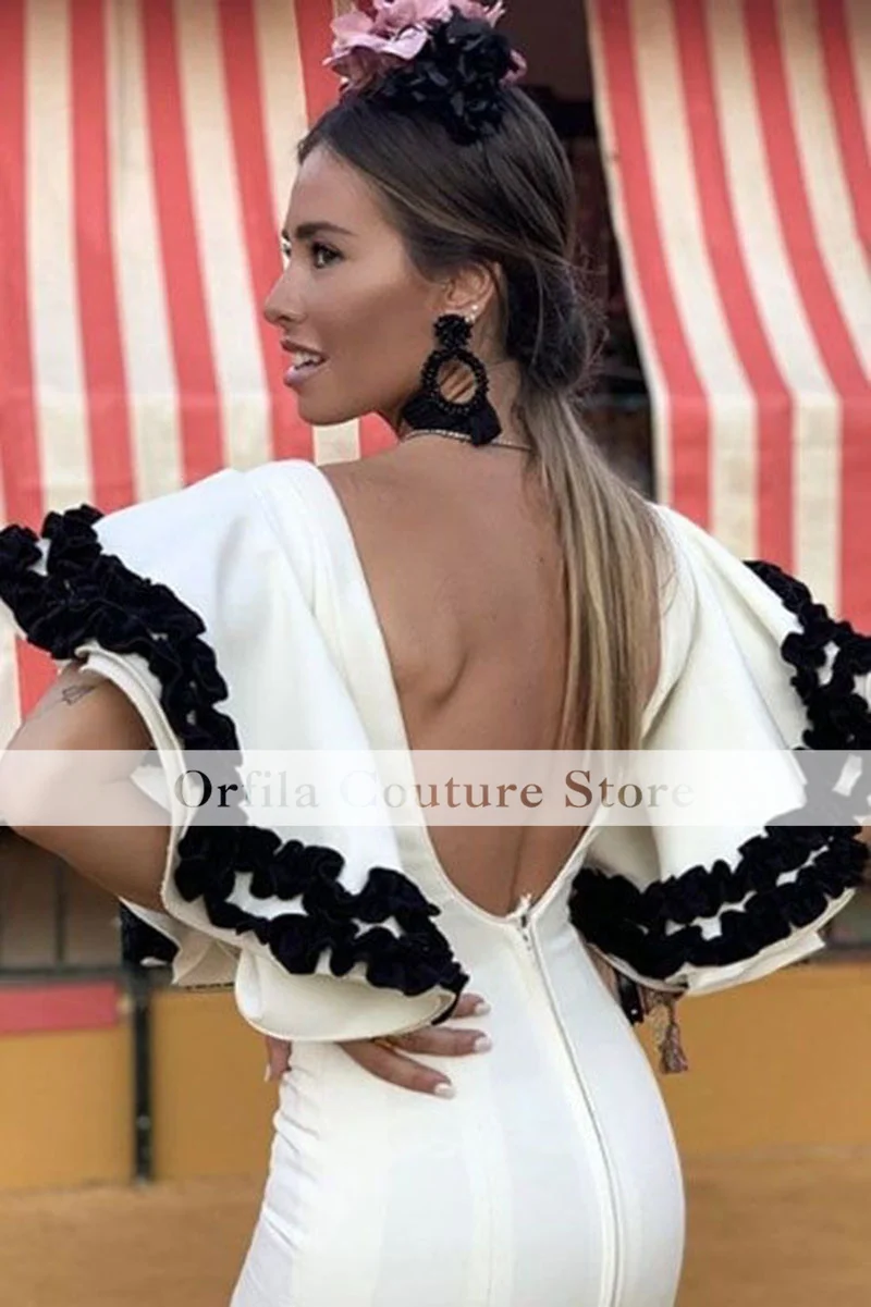 Black Evening Dress 2024 Ruffles Sleeves Long Spanish Style Prom Dance Dresses Ceremony Party Gowns for Women