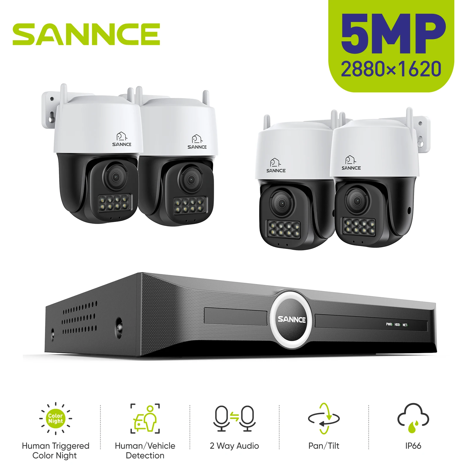 

SANNCE 5MP PoE Security System H.265 4CH NVR With 2/4PCS 5MP PT IP camera Color Night Vision Two-way voice security cameras kit
