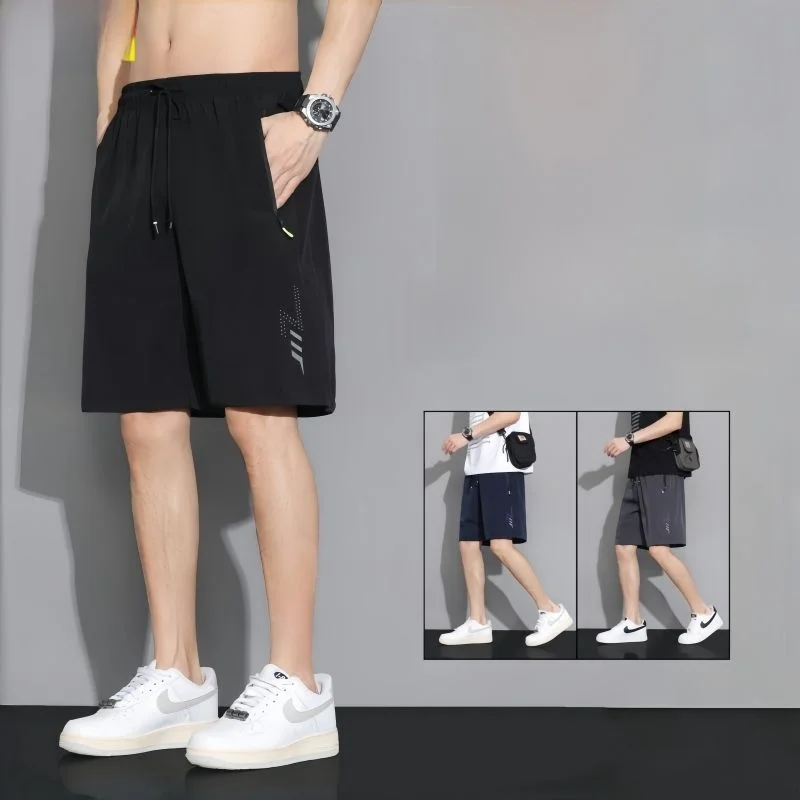 

Ice Silk Casual orts Men's Summer Thin Loose Large Size Qui Dry Outdoor Sports Elastic Five-Quarter Pants Straight Leg