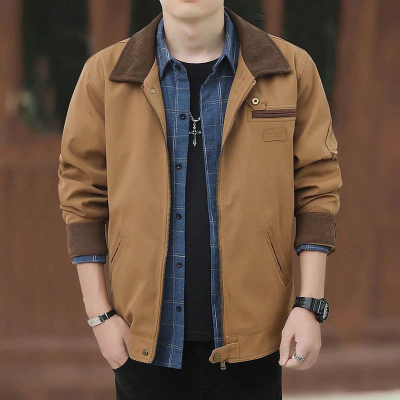 

Male Outdoor Retro Workwear Jacket Men's Coat Autumn Long Sleeved Loose Casual Jackets Men's Military Khaki Blue Jacket Clothes