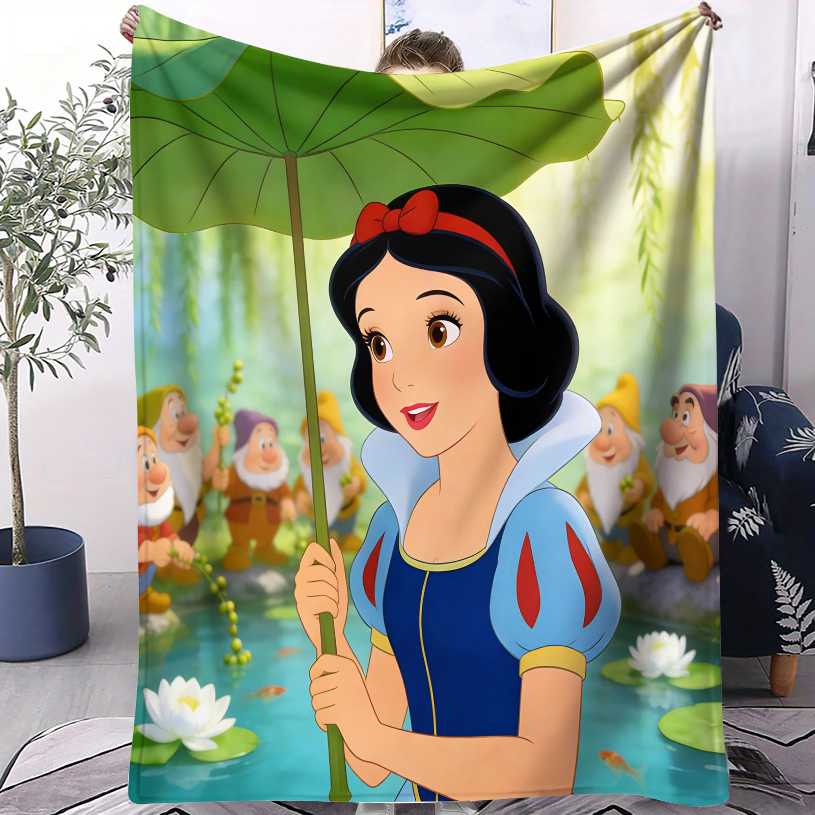 

Jiangnan Water Town Wind Summer Lotus Pond Snow White Princess Print Blanket For Travel Camp Multifunctional Universal Blanket