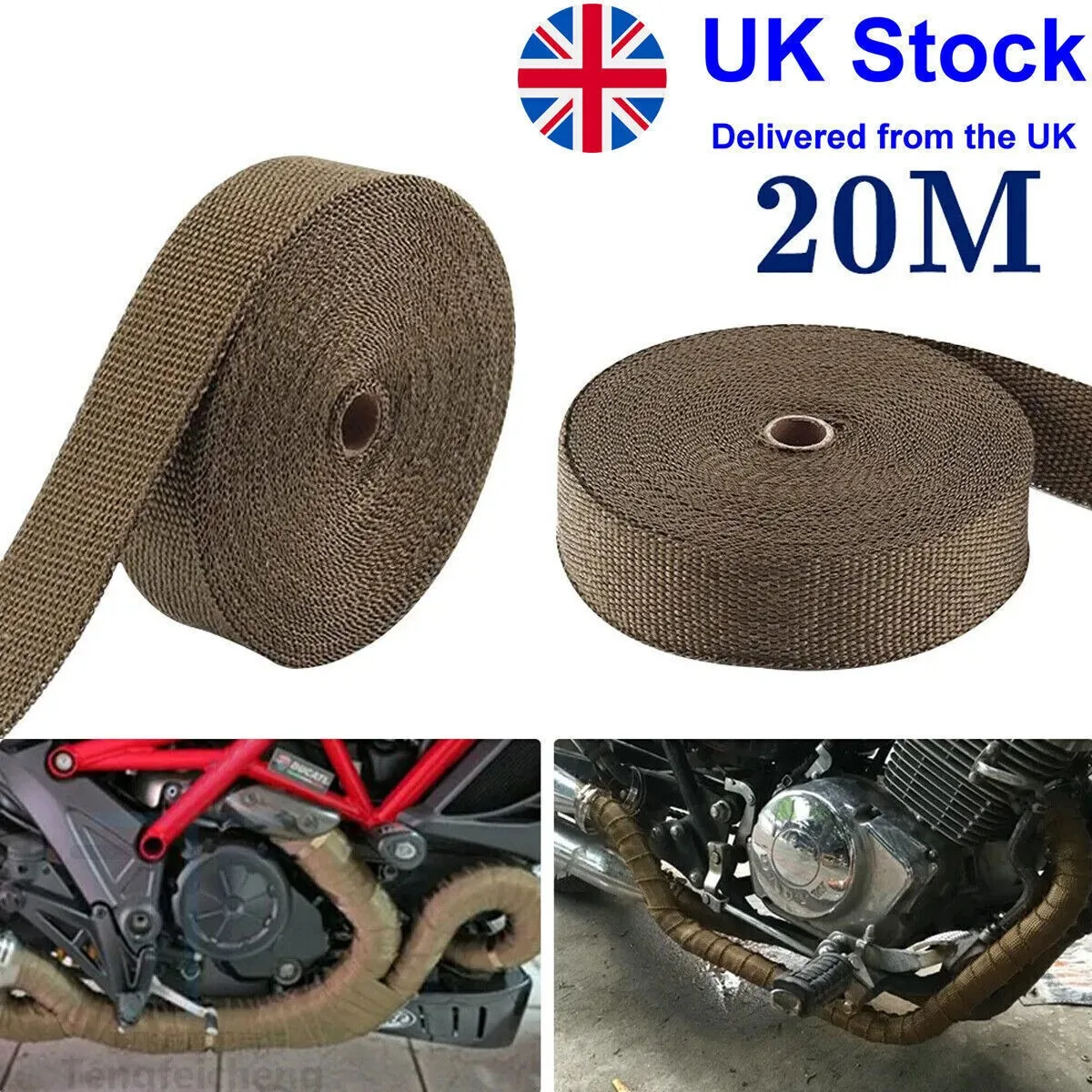 20M Titanium Gold Heat Wrap Tape Exhaust Insulating Downpipe Manifold + 10 Ties