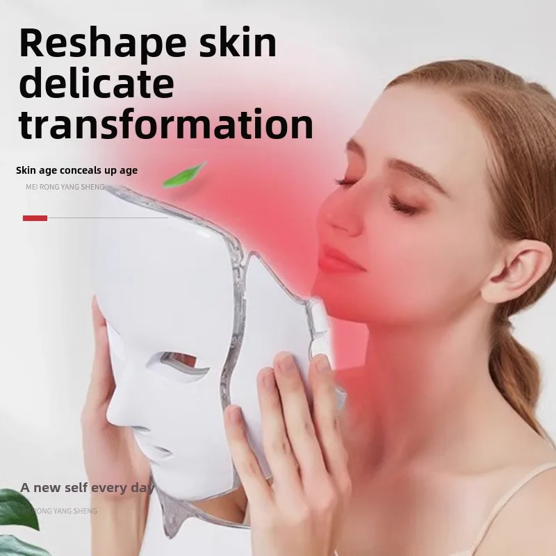 Photon Skin Rejuvenator Red and Blue Light Beauty Mask with Neck LED Beauty Instrument Mask To Brighten Skin Tone