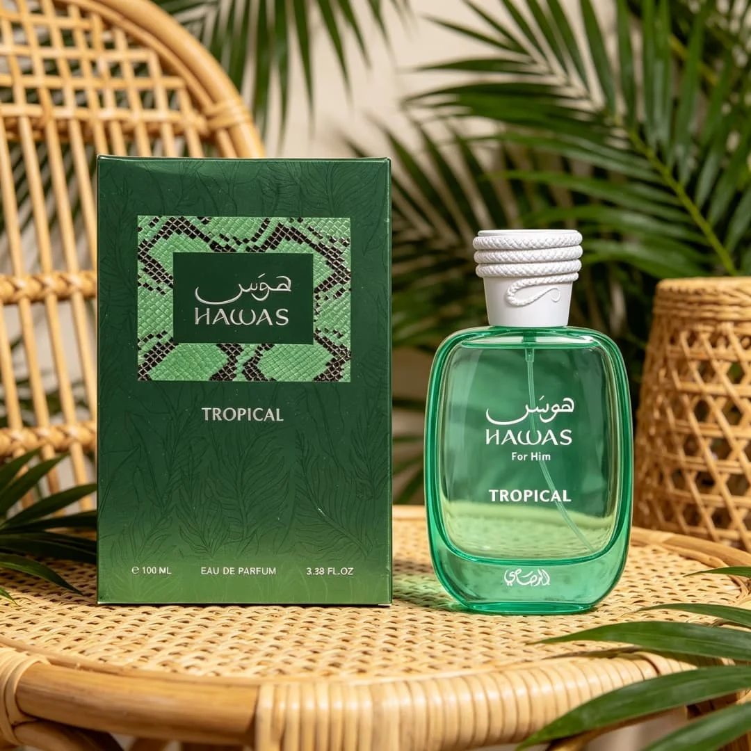 

Rasasi Hawas Tropical For Him Eau de Parfum (100ml) Striking Bright Green Design: Vivid lime-green glass bottle with a textured