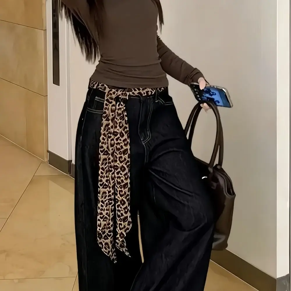 

Шарф с узким полосом и леопардовым принтом, коричневый леопардовый винтажный поясной шарф двойного назначения, украшение на талию, шелковый шарф, ремни