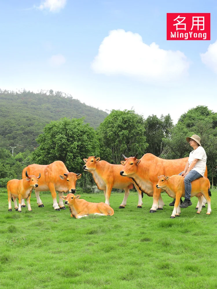 Escultura de vaca, animal de simulación grande, parque de granja de fibra de vidrio, pastor, niño, montar en vaca, escalador al aire libre, modelo de aterrizaje