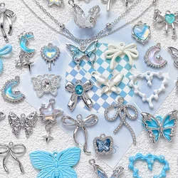 6pcs Alloy Heart Butterfly Cloud Moon Pendant Diy Handmade Bracelet Necklace Accessories Charms