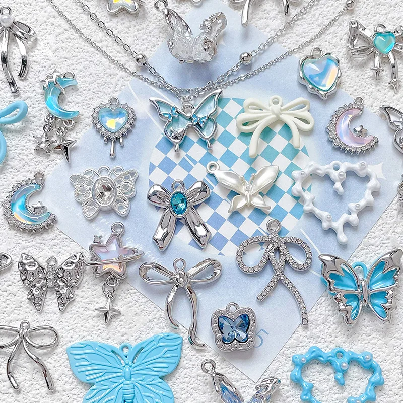 6szt Alloy Heart Butterfly Cloud Moon Pendant Diy Handmade Bransoletka Naszyjnik Akcesoria Charms