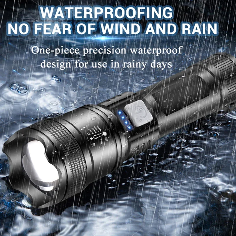 Most Powerful XHP70 LED Flashlight With Tail Warm Light USB Rechargeable Long Range Zoom Torch Outdoor Camping Emergency Lantern