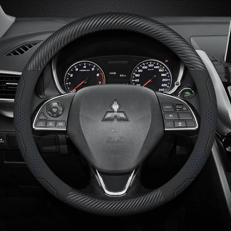 For Mitsubishi Outlander L200 Lancer EX Asx Pajero RALLIART Delica Carbon fiber Suede Car Steering Wheel Cover Auto Accessories