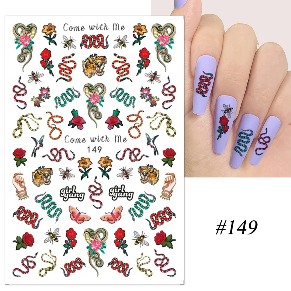 China Dragon Snake Gothic Letter Style 3D Nail Stickers Self Adhesive Slider Nails Decals Wraps Art Decoration