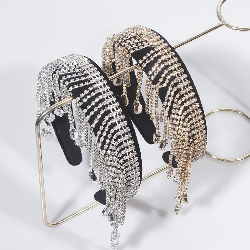 

Gold/Silver Rhinestone Long Tassel Headband Fashion Hair Accessories Women Trend Hairband Rhinestones Hair Band Girl Headwear