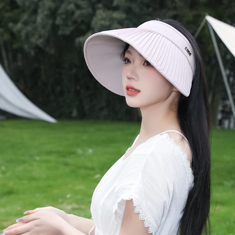

2025 New Fashion Pleated Empty Top Sunscreen Hat, Big Brim Sunshade and UV Protection Summer Women's Outdoor Breathable Sun Hat