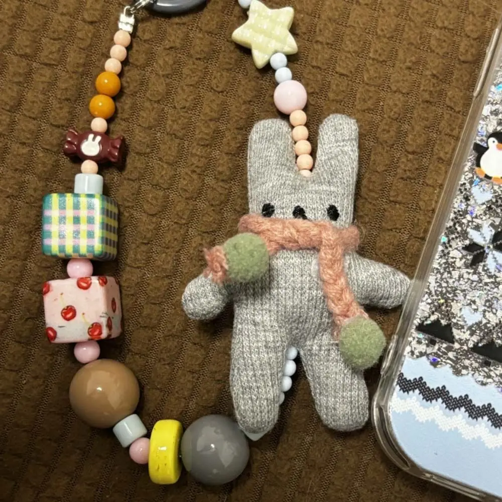 

Handmade Rabbit Phone Strap Bag Charm Gasket Clip Mobile Phone Lanyard Short Bracelet Pendant Beaded Phone Chain Women Ladies