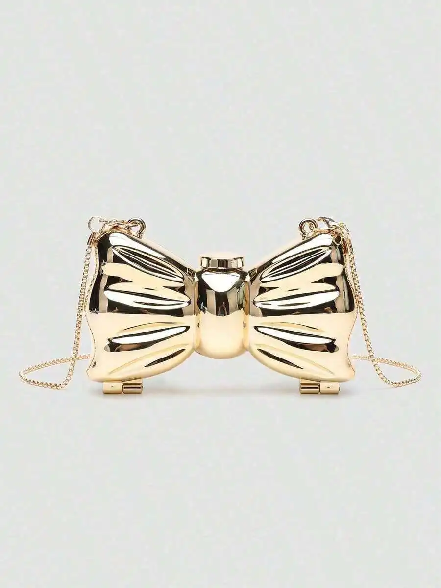 

Acrylic Electroplated Metallic Bow Clutch Bag For Women Chain Shoulder Crossbody Evening Purse