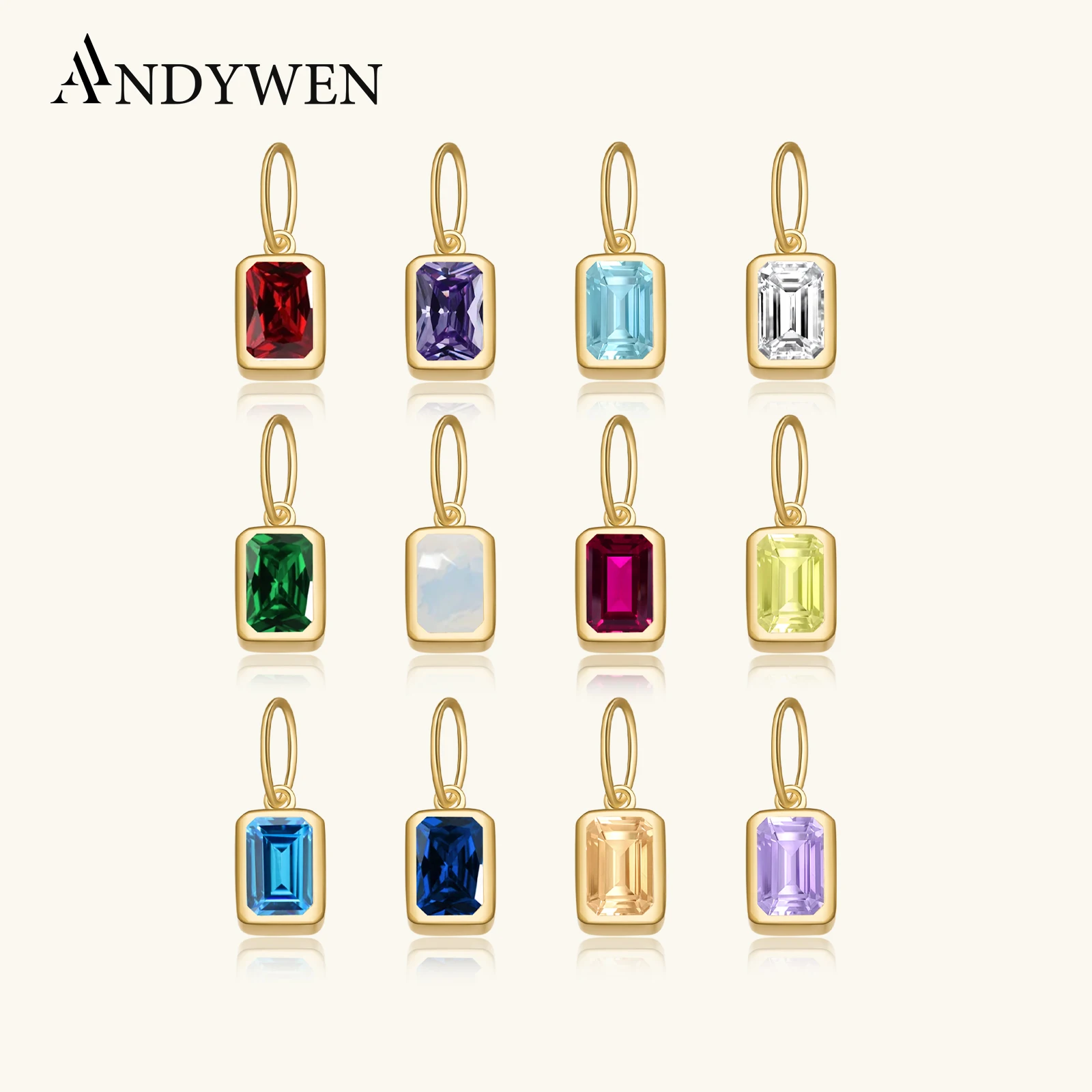 

ANDYWEN 925 Sterling Silver 12 Birthstone CZ Clips Charm Beads Pendant For Necklace And Bracelet 2024 Women Luxury Fine Jewelry