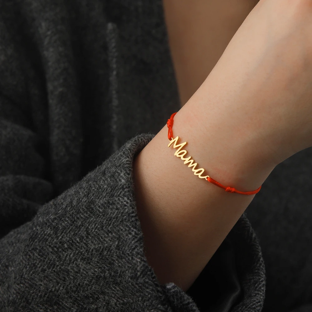 COOLTIME Mama-Buchstabe, Wachsseil, verstellbare Armbänder zur Hand, Edelstahl, Mama-Armband für Frauen, Schmuck, Muttertagsgeschenk – Detail 11