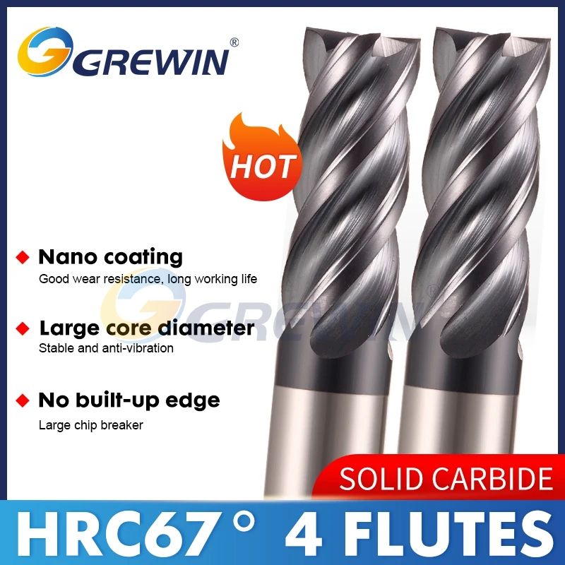 

GREWIN Harden Solid Carbide End Mill Cutter/ Deep Feedrate of Carbide End Mill/ 4 Flutes CNC Center use of End Mill Cutter