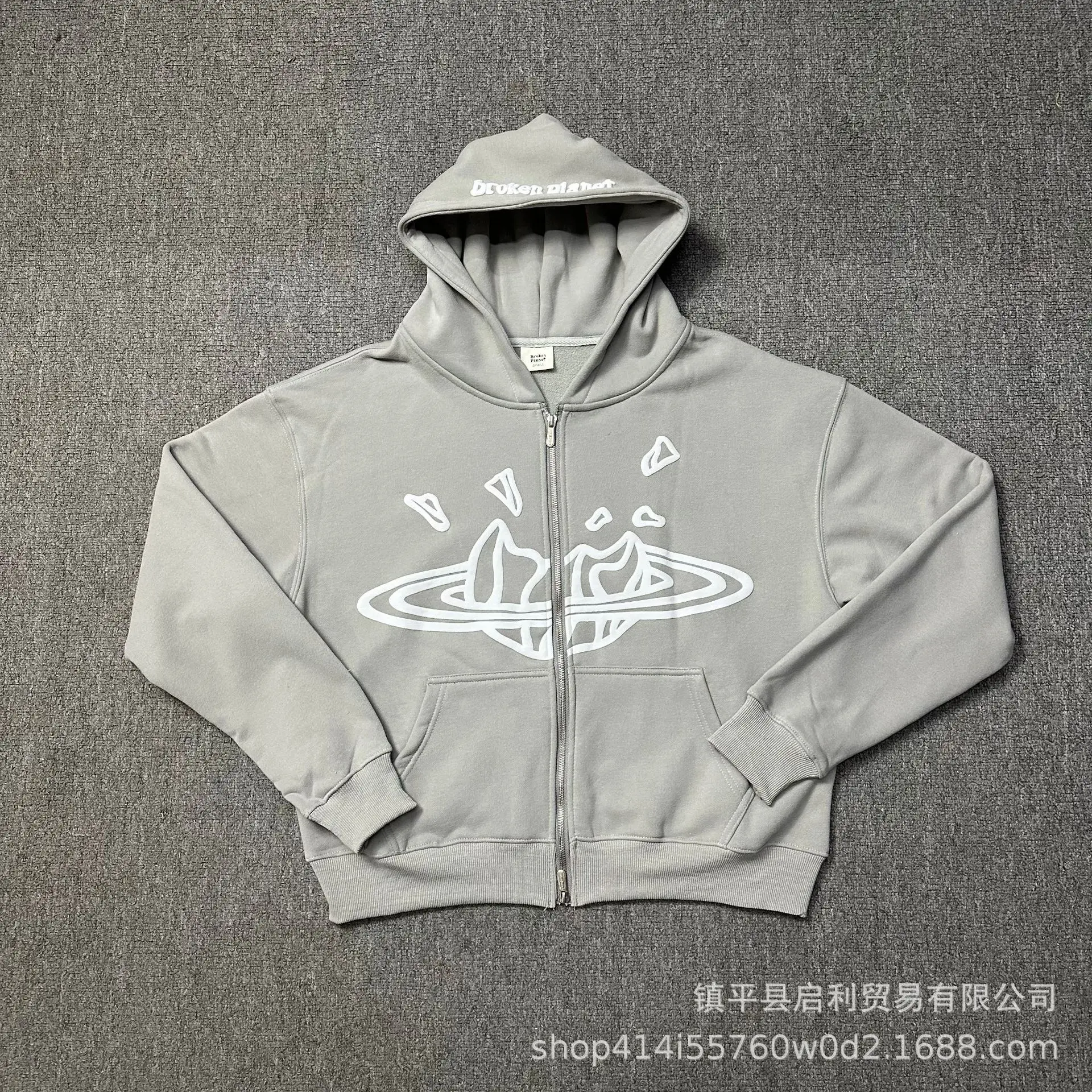 Printed zipper casual street top hooded wool retro jacket men's printed hooded sweatshirt hooded sweatshirt