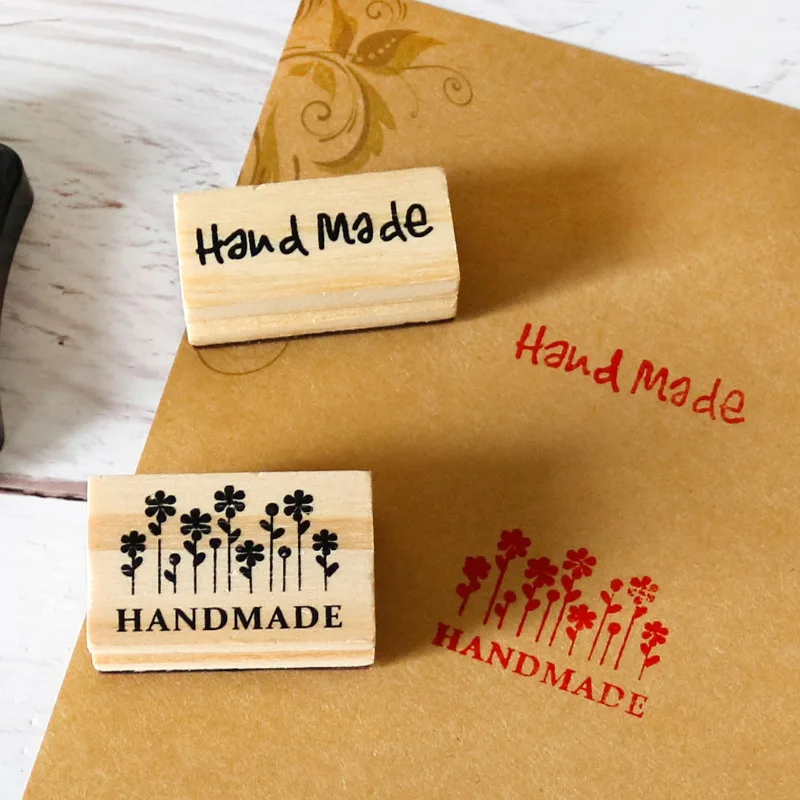 Handmade Wood Rubber Stamps Happy Birthday Merci Gift Seal Stamp Wedding Decoration Scrapbooking Stamping Card Making Supplies