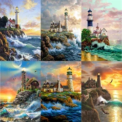 5D Diamond Painting Lighthouse Sunset Craft Kit Handmade Gift Diamond Embroidery Landscape Art Rhinestone Sailboat Home Decor