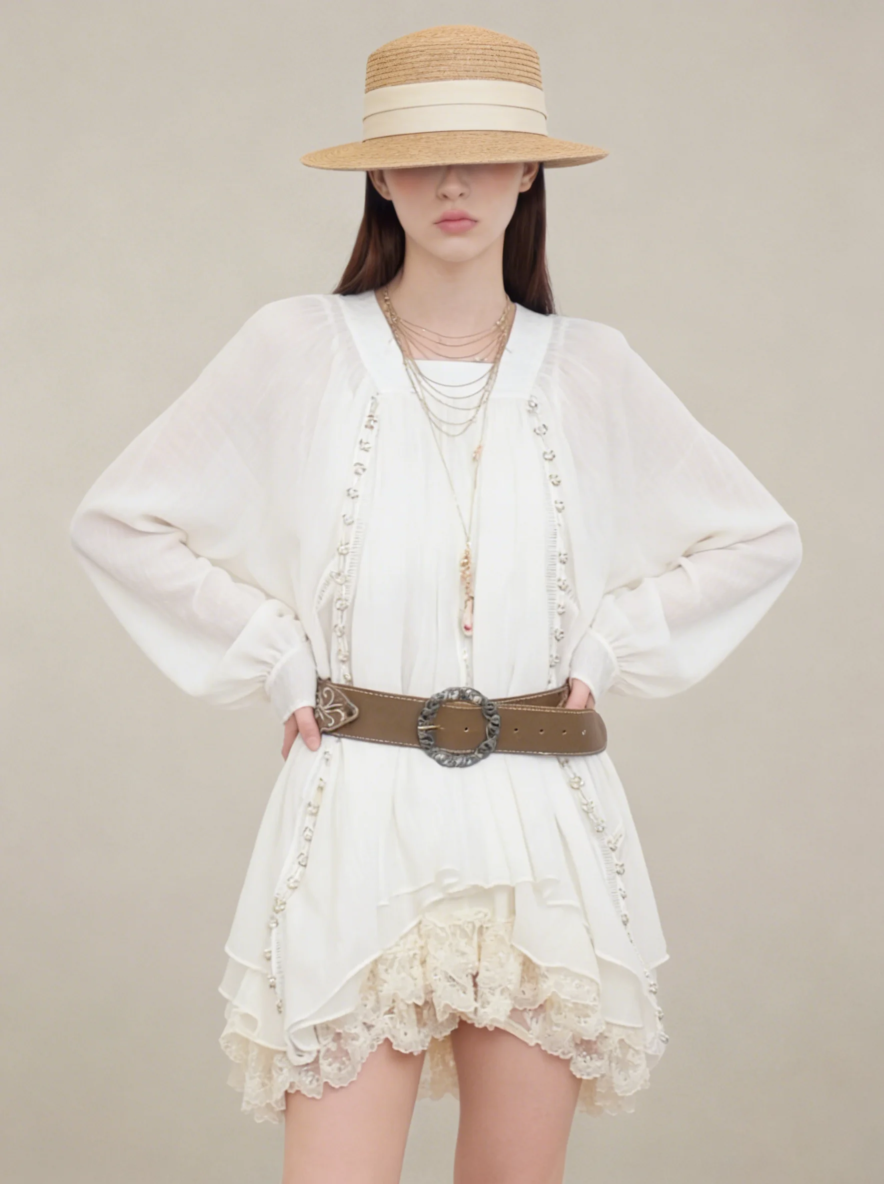 

Loose Hollow Long Sleeve Lantern Design Shirt Spring New Arrival Casual Style Women's Shirt Comfortable Polyester Blend