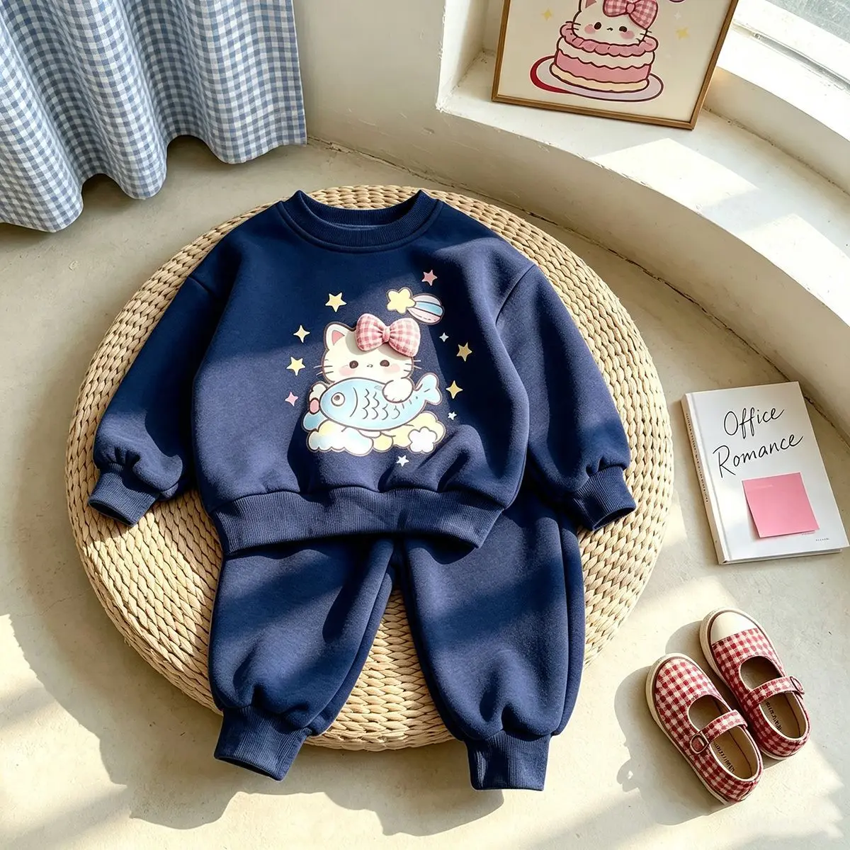 Mädchen-Cartoon-Katzen-Sweatshirt & Weitbein-Hosen-Set – Süßes koreanisches 2-teiliges Outfit für Kinder, lässige lockere Frühlings- und Herbstkleidung – Detail 14
