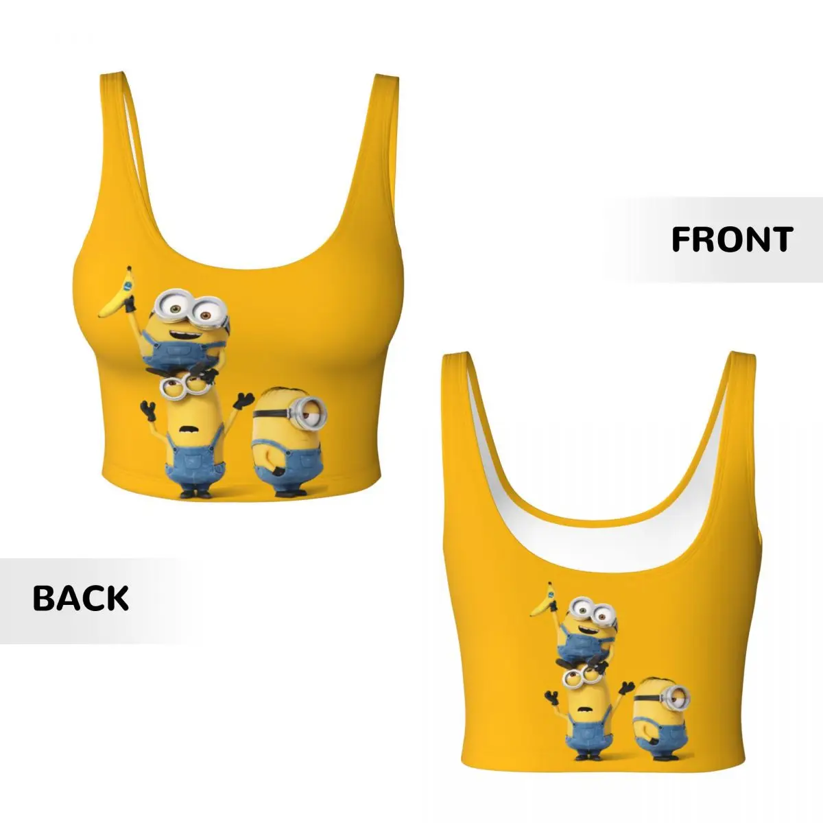 Custom Women Minion Cartoon Banana Sports Bras High Impact Gym Workout Running Crop Tank Tops