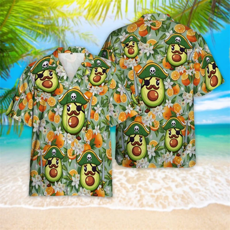 

Avocado Tropical Fruit 3D Printed Beach Shirts Hip Hop Design Short Sleeve Shirts For Men Clothe Fruits Animal Lapel Blouse Tops