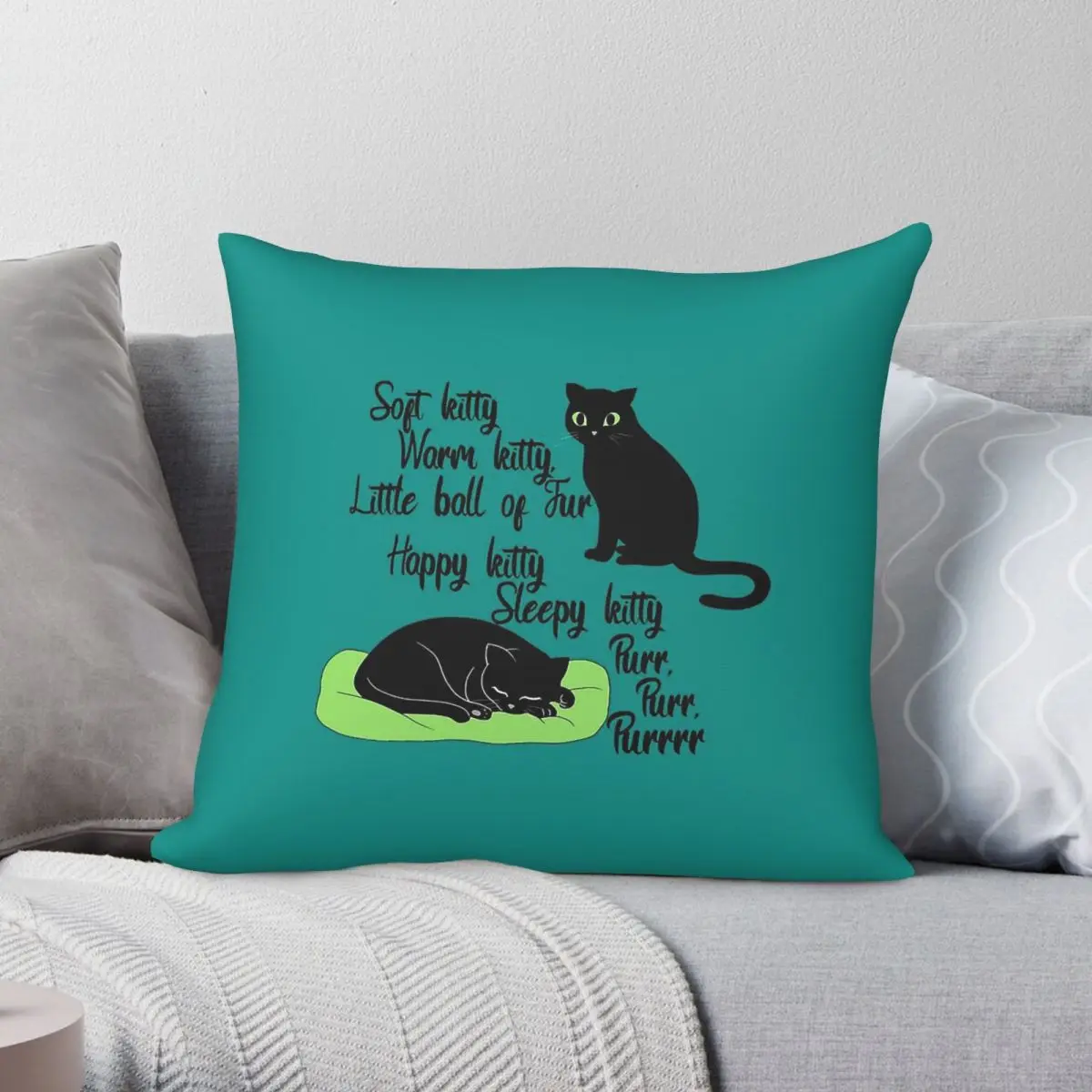 Soft Kitty Black Cats Active Pillowcase Polyester Linen Velvet Printed Zip Decor Throw Pillow Case Car Cushion Cover