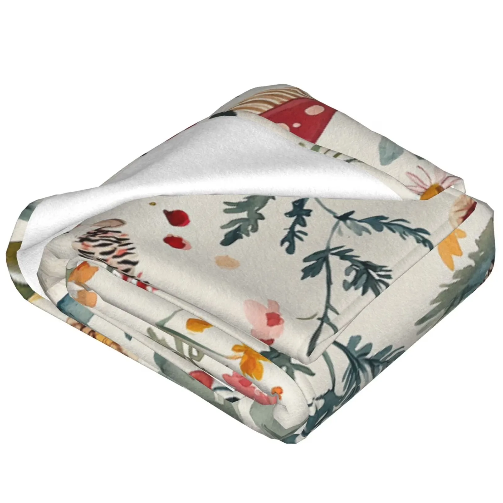 Cute Hedgehog Woodland Animals Mushroom Botanical Fleece Throw Blanket Soft Cozy Flannel