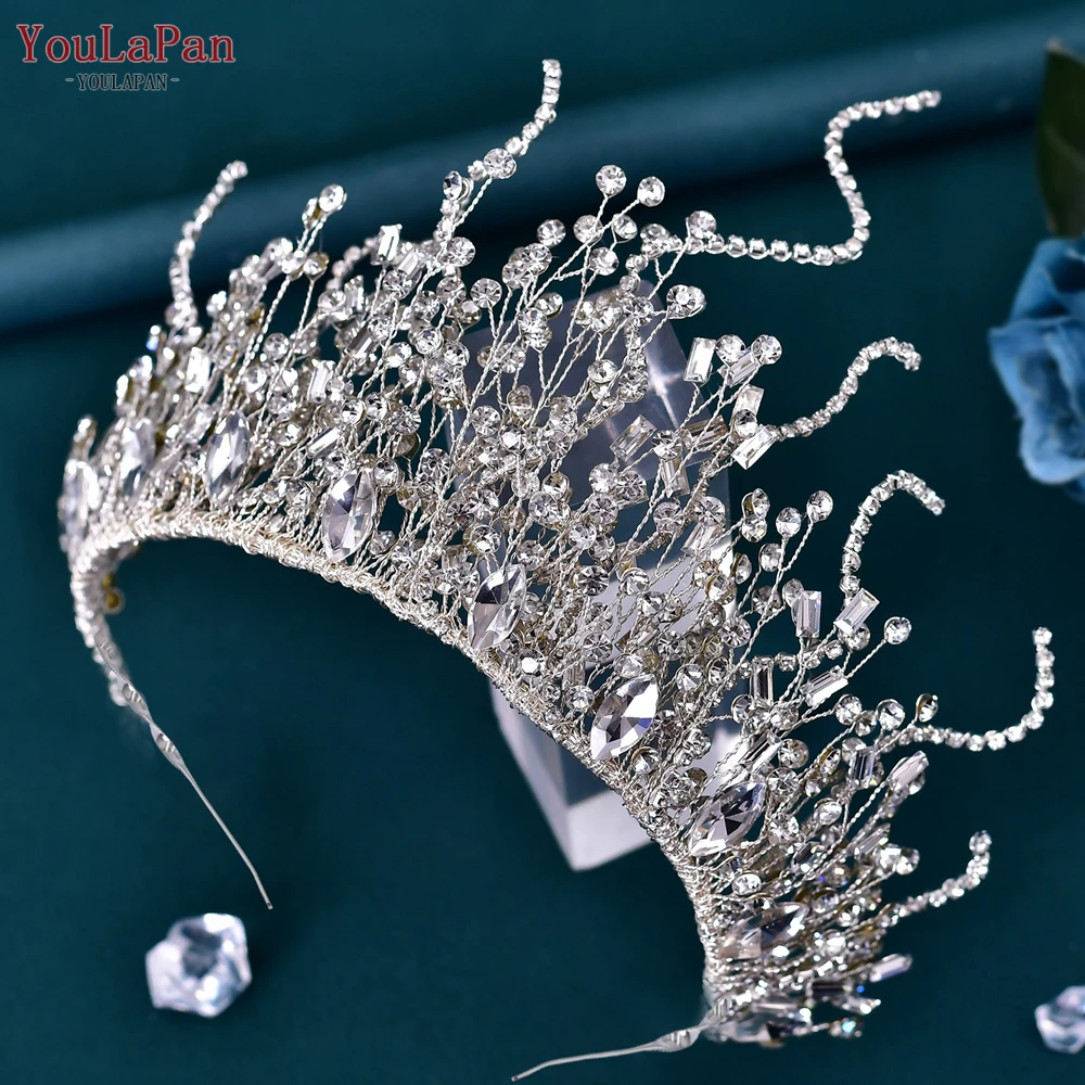 Youlapan Bruids Kroon Handgemaakte Strass Tiara 'S Voor Bruiloft Haaraccessoires Vrouw Hoofdband Partij Bruid Hoofdtooi Oorbel Hp369