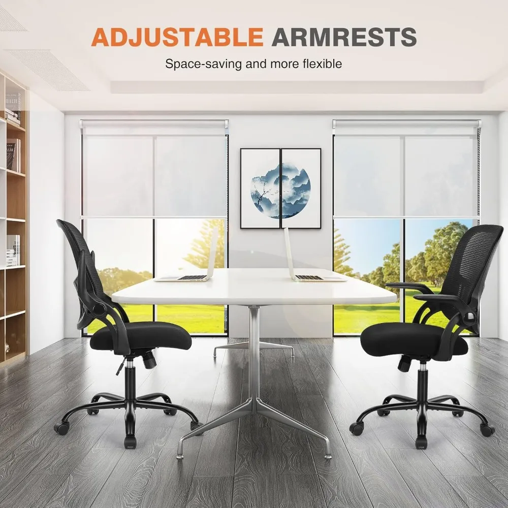 Ergonomic Mesh Office Chair with Lumbar Support, Flip-up Arms, Adjustable Height and Smooth Casters for Home Office