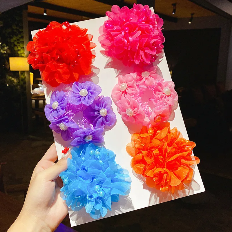 2pcs/Set Big Fluffy Chiffon Hair Flower Clips For Kids Hair Accessories Fabric Flowers Clip For Kids Headbands