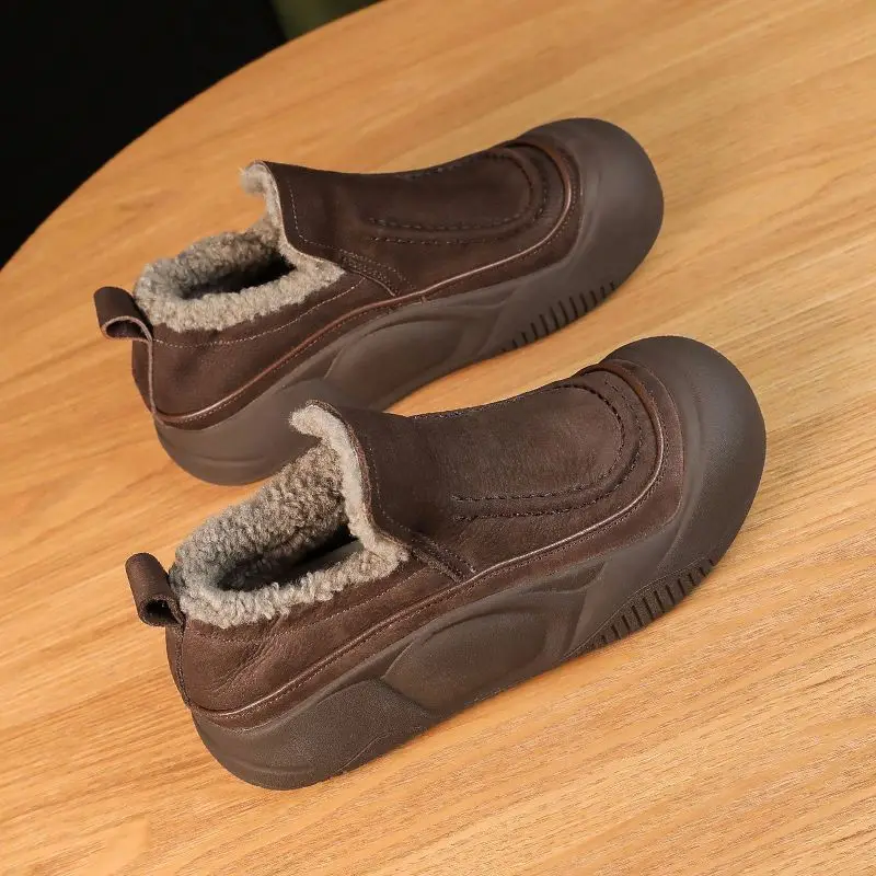 

Winter Warm Women's Ankle Boots Thickened One Foot Plush Cotton Shoes Wide Head Simple Soft Bottom Plush Casual Women's Shoes