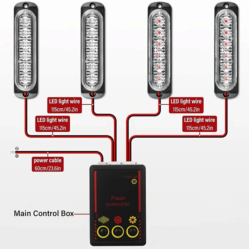 Éclairage de calandre avant de voiture LED 4 en 1, 12V 24V, feux d'avertissement stroboscopiques, balise Flash, Signal Flash, Stroboscope automatique