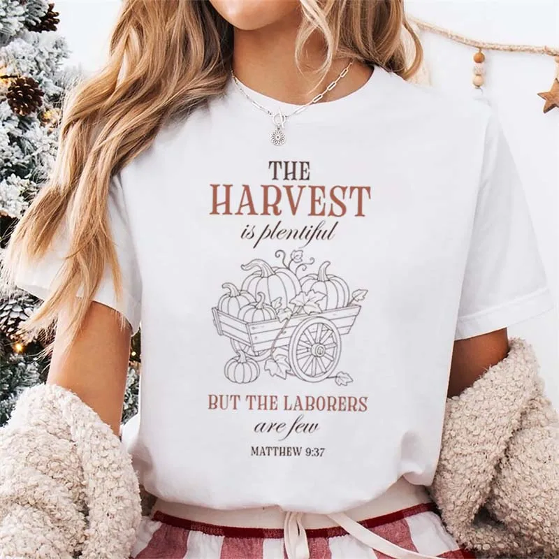 La récolte est abondante chrétienne T-Shirt femmes automne basique T-Shirt mignon graphique haut à manches courtes femmes à la mode blanc t-shi