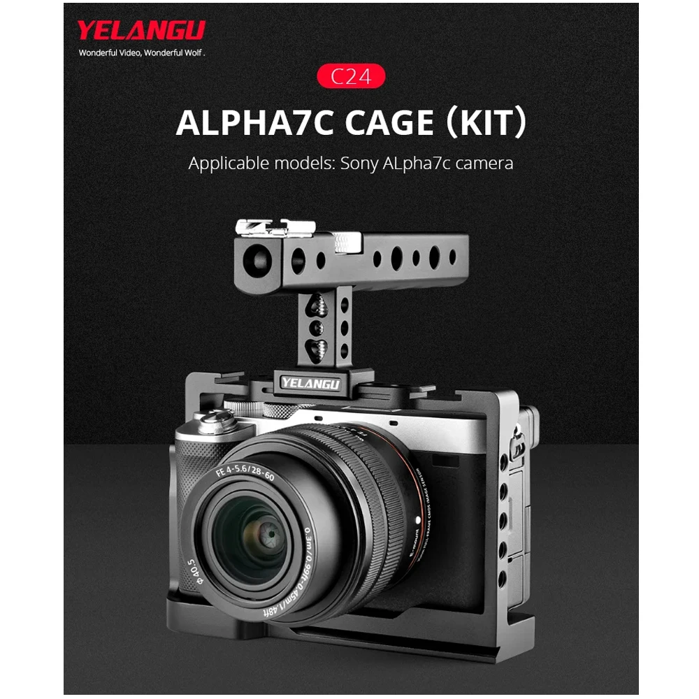 YELANGU Camera Cage for Sony ALpha7c Rig Kit C24 Aluminum Alloy DSLR Rabbit Cage With Handgrid Handle LED Light Microphone