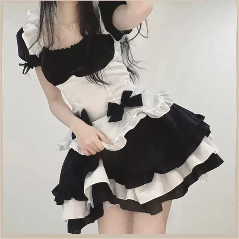 Nero bianco cioccolato Lolita ragazze vestono costumi di Halloween francese Bowknot cameriera donna Costume Cosplay cameriera costumi del partito