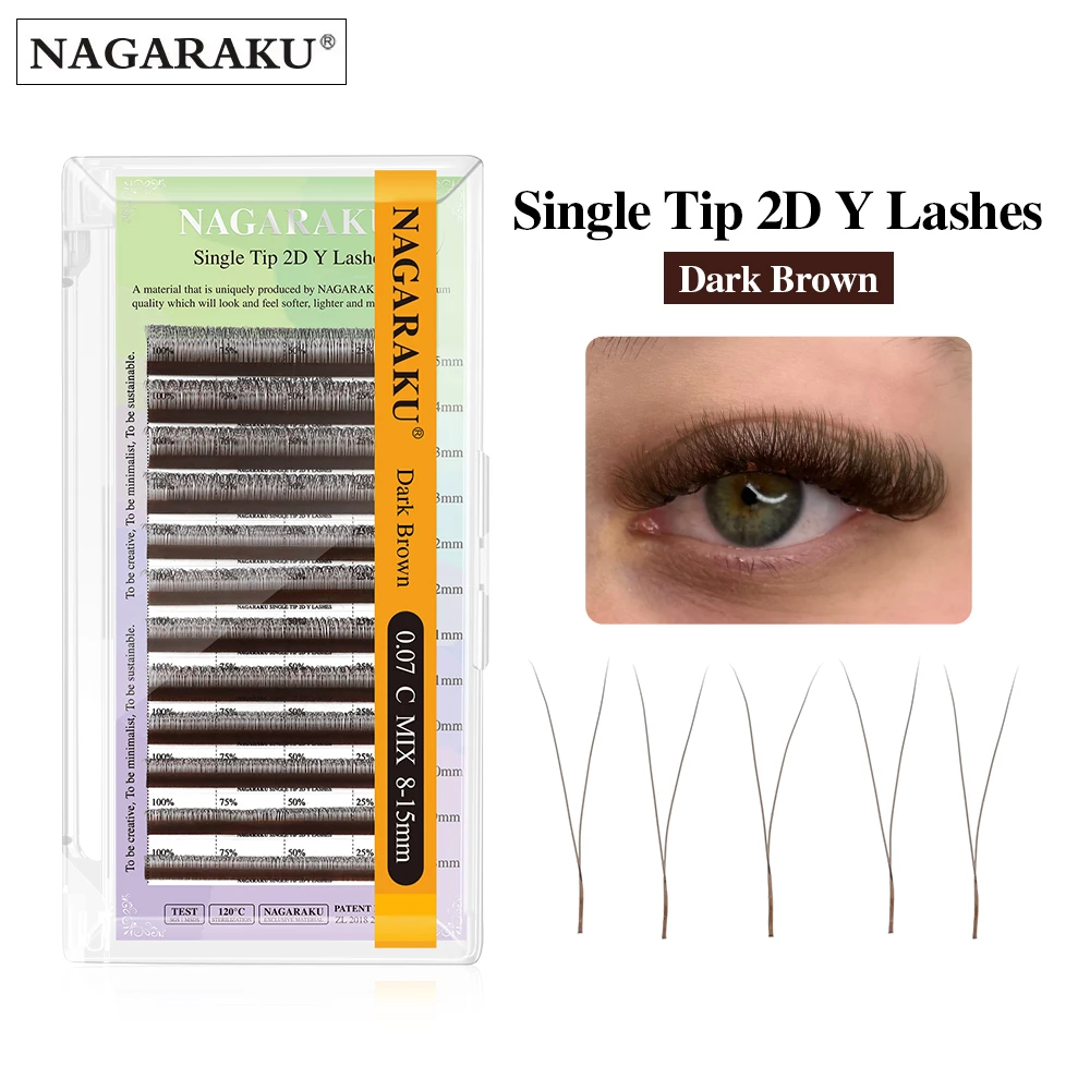 NAGARAKU Dunkelbraune Einzelspitze Schmale 2D Y-Form Handgewebte Premium Weiche Leichte Natürliche Wimpernverlängerung Netzgewebe Kreuzwimpern – Detail 1