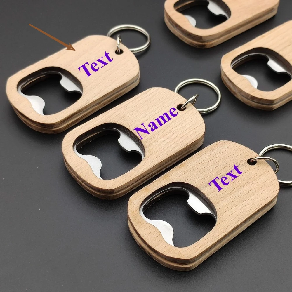 

Personalized Stainless Steel Beer Opener Bottle Shape Wooden Metal Cap Opener Bottle Opener Car and Bag Keychain Customized