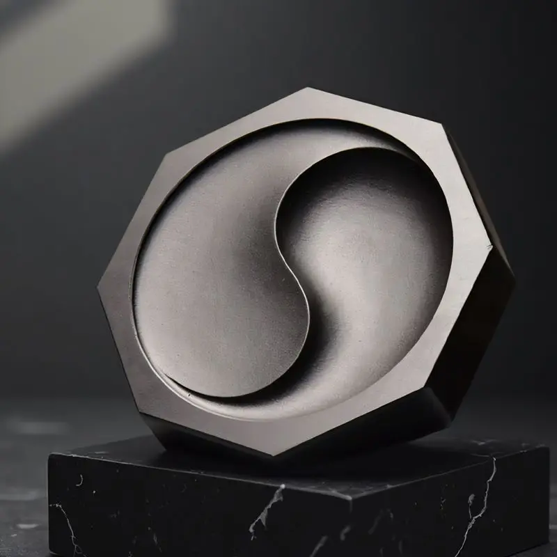 Octagonal She Ink Stone with Box Taiji Bagua Pattern for Students Adults Calligraphy Practice Chinese Style Study Supplies